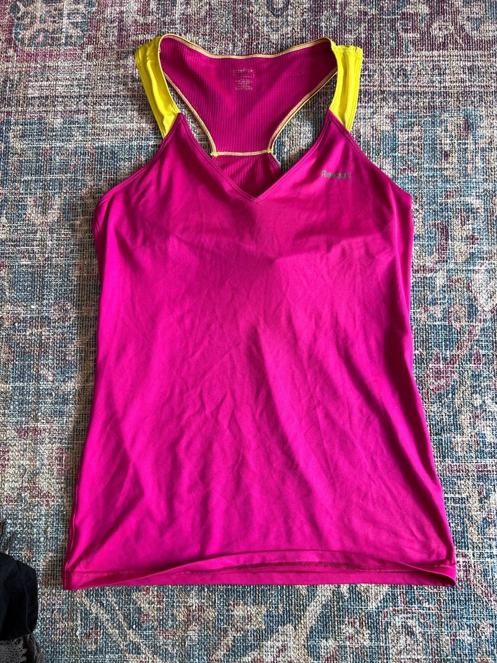 Reebok Women's Bright Pink Tank with Yellow Racerback